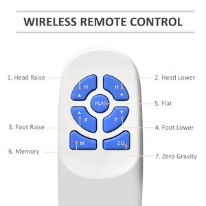Base de Cama Ergonómica Ajustable con Función de Gravedad Cero, Inclinación de Cabeza y Pies para el Control del Estrés, Control Remoto Inalámbrico con Memoria - Product Image 6