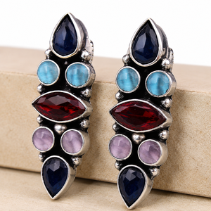 Direct Factory Oxidized <b>Silver</b> Zircon <b>Stud</b> Earrings Women | Trendy Handmade Boho Statement Jewelry | Wholesale Bulk Supplier - Product Image 1