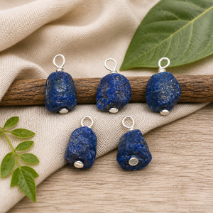 Lapis Lazuli Wire Wrapped Pendant <b>Silver</b> Plated Natural Raw 8 - 10mm Gemstone <b>Charm</b> Jewelry Making Supply Birthstone February - Product Image 1