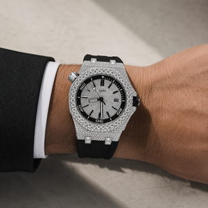 Reloj de Pulsera de Lujo para Hombre con Logotipo Personalizado, Diamantes, Caja Redonda de Acero Inoxidable, Correa de Goma Negra, Mecánico - Product Image 6