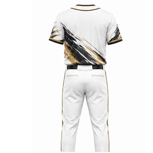 Uniforme de Béisbol Sublimado Personalizado para Hombre, Blanco, Negro y Dorado a Rayas, Manga Corta, Ropa Deportiva para Todas las Temporadas - Product Image 3