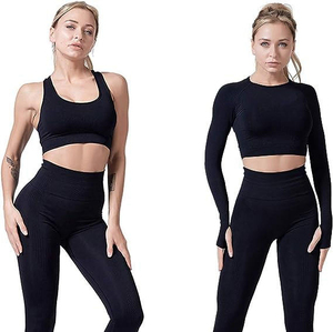 Conjunto Deportivo de 2 Piezas para Mujer, Cintura Alta, Cuello Redondo, Top Sin Mangas, Leggings Largos, Poliéster/Algodón, Sin Costuras, Elástico - Product Image 4