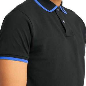 เสื้อโปโลแขนสั้นผู้ชาย สีพื้น ผ้าถัก ทรงปกติ สวมใส่สบาย สีดำ แต่งขอบสีน้ำเงิน ผ้าฝ้ายปิเก้ ระบายอากาศได้ดี - Product Image 4