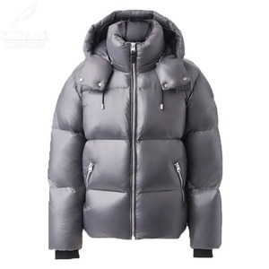 New Custom OEM ODM Black <b>Reversible</b> Down Puffer Polyester Shiny Fabric <b>Coat</b> Winter Hooded Jacket Men - Product Image 3