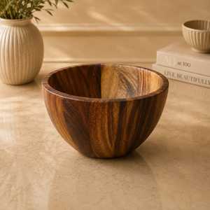 Frutero de madera hecho a mano estilo árabe con base de pedestal, diseño minimalista para uso doméstico, acabado de veta de madera natural, tazones de madera - Product Image 3