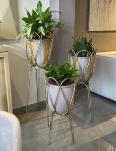Minimalist Gold Wire Planter Stand Modern Gold Metal Planter Stand with <b>White</b> <b>Pot</b> Decorative Gold Wire Plant Stand - Product Image 2