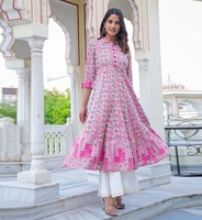 Blouse d'été imprimée géométrique en rayonne, Kaftan de maternité, Kurti Anarkali, grande taille pour femme, 100% coton rose, séchage rapide, protection solaire
