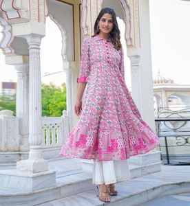 เสื้อคลุมฤดูร้อนลายเรขาคณิตผ้าเรยอนสำหรับคนท้อง แบบคาฟตัน อนาร์กาลี คุร์ติ ไซส์ใหญ่ เสื้อผ้าผู้หญิง ผ้าฝ้าย 100% แห้งเร็ว - Product Image 1