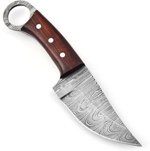 Cuchillo de Camping de Hoja Fija de Acero de Damasco Forjado a Mano, Mango de Madera de Palisandro, Funda de Cuero, Cuchillo Skinner al por Mayor, Soporte OEM Personalizado - Product Image 3