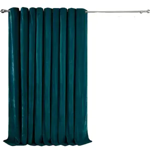工厂热超软和精细索环顶部天鹅绒窗帘面板仅蓝绿色豪华窗帘。由郁郁葱葱的天鹅绒制成