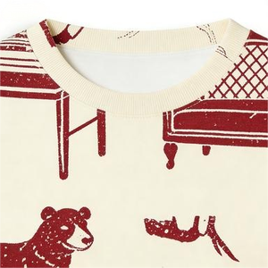 เสื้อยืดคอกลมแขนสั้นพิมพ์ลายสีมารูนสำหรับผู้ชาย ลายครีม ทรงปกติ - Product Image 2