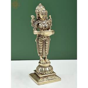 Cuenco de latón hecho a mano de 8 pulgadas, artículo profundo Lakshmi Paavai Vilakku hecho en India - Product Image 2