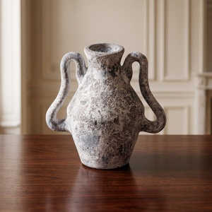 Wabi Sabi Speckled White Rustic <b>Ceramic</b> <b>Vase</b> Handles Handmade Distressed Stone Finish Clay Pottery Jar Tabletop Decor Home - Product Image 3