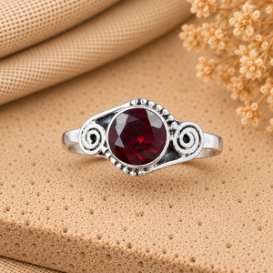 Anillo de Plata con Granate Rojo de Corte Redondo, Piedra Natural de Enero, Joyería Artesanal con Gema, Anillo de Declaración - Product Image 3