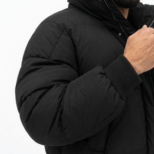 Veste matelassée à capuche noire pour homme, respirante, coupe-vent, fermeture éclair, rembourrage épais en polyester, décontractée, hiver, coupe régulière, 220g - Product Image 5