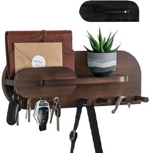 Solid <b>Wood</b> Mail and Key Holder for Wall Decorative Display - Includes Mail Holder Shelf with Hooks for Keys & Pegs for Hanging - Product Image 1