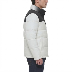 Relevo <b>Men's</b> <b>White</b> Black Color Block <b>Puffer</b> <b>Jacket</b> Waterproof Windproof Hooded Zipper Front Casual Spring Eco-Friendly 100% - Product Image 5