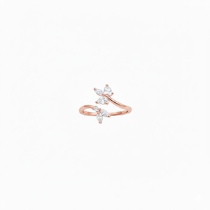 Nuevo Anillo Abierto Ajustable de Oro Puro de 14K y 18K con Diamante Cultivado en Laboratorio, Diseño Floral Marquesa, Tipo Abrazadera, para Boda - Product Image 3