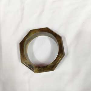 Hexagon Jade <b>Bangle</b> Bracelet Classic Unisex Fashion Jewelry Green Brown Marbled Pattern - Product Image 6