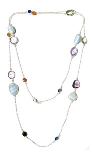 Natural Kyanite Tourmaline Amethyst Blue Lace Agate Gemstone Long Snake Chain Bohemian <b>Statement</b> <b>Necklace</b> 925 Sterling Silver - Product Image 3