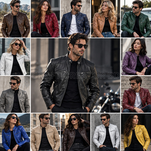 Blouson Moto Unisexe en Cuir Véritable, Col Rabattable, Fermeture Éclair, Couleur Unie, Vêtement d'Automne pour Hommes et Femmes, Personnalisation OEM, Blousons Mixtes - Product Image 1