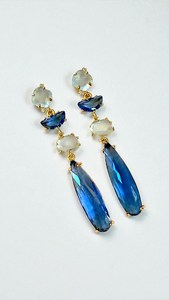 ต่างหูห้อยทรงหยดน้ำสีฟ้าแซฟไฟร์  ยาวประดับเงินแท้ 925 ชุบทอง 14K ของขวัญประจำเดือนเกิดเดือนกันยายนสำหรับผู้หญิง - Product Image 2