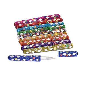 Bolígrafos de punta redonda duraderos con purpurina, bolígrafo metálico bonito con tapa de cuentas, decoración de escritorio, bolígrafo con cuentas - Product Image 4