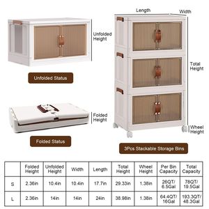 4 Contenedores de Almacenamiento Plegables de 360 Grados con Puerta Magnética, 3 Organizadores de Armario Apilables y Plegables - Product Image 2