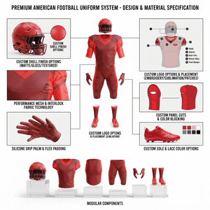 Ensemble d'uniformes de football américain personnalisés, rouge, polyester, une pièce, vêtements de sport pour adultes, col en V, manches courtes, évacuation de l'humidité, service OEM - Product Image 6