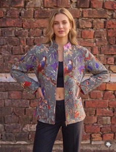 Handmade <b>Reversible</b> Quilted Winter <b>Coat</b> with Floral Pattern Silk Lining V-neck Collar-Manufacturer & Wholesaler - Product Image 5