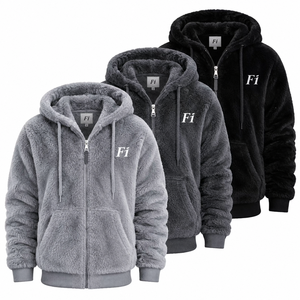 เสื้อฮู้ดดี้ขนเชอร์ปาแบบมีซิปสำหรับผู้ชาย เสื้อแจ็คเก็ตมีฮู้ดเนื้อนุ่ม สวมใส่สบายสำหรับฤดูหนาว สไตล์สตรีทแวร์ ตัวใหญ่พิเศษ ปักโลโก้ สเวตเชิ้ต สไตล์อเมริกัน - Product Image 1