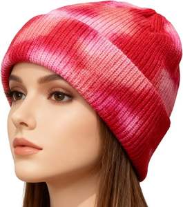 Bonnet en laine tie-dye pour femme, collection automne-hiver, avec franges rayées et fil pointu, chaud et idéal pour les activités de plein air et les voyages - Product Image 2