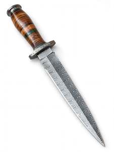 Handcrafted Damascus Steel Symmetrical Kitchen <b>Carving</b> <b>Knife</b> Stacked Leather Handle - Product Image 2