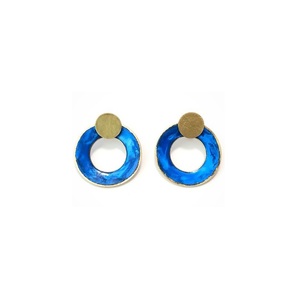 Pendientes de botón de latón con esmalte azul geométrico africano 2027, estilo vintage étnico con patina, joyería geométrica de latón - Product Image 2