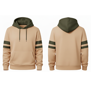 Sudadera con Capucha Premium para Hombre en Dos Tonos: Caqui y Verde Oliva, Estilo Urbano Personalizado, Mangas con Doble Raya, Sudadera de Alta Calidad para Entrenamiento - Product Image 3