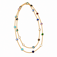 Collier ras du cou classique en alliage de zinc plaqué or, avec cristaux multicolores et perles d'eau douce, pour femme, 24 pouces, idéal pour mariage