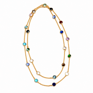 Gold Plated Zinc Alloy Bohemia Style Multi Color Crystal Strand <b>Necklace</b> Women's 24 Inches Party Daily Wear - Product Image 1