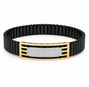 18KT Gold Black Ceramic Diamond Accent <b>Stretch</b> <b>Bracelet</b> for Men High Polish Contemporary Luxury Party Wedding Gift Jewelry - Product Image 3