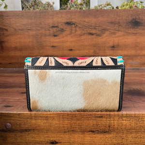 Portefeuille sculpté à la main à motif occidental Pochette portefeuille élégant en cuir véritable en fourrure de vachette Multi utilisations portefeuilles en cuir occidental - Product Image 5