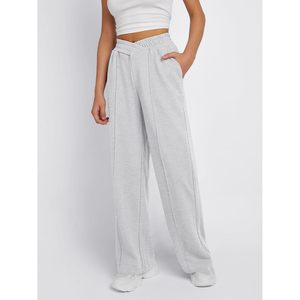 Women's High Waist Wide Leg Knitted Pants Solid Gray Loose Fit Elastic Waist Casual Full Length Autumn Wear - Product Image 3