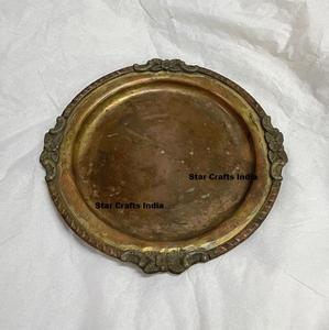 Plateau de service vintage en laiton avec bordure décorative embossée, plat décoratif traditionnel en laiton pour mariage et table à manger - Product Image 6