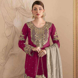 Traje Sharara Semisellado de Georgette Sintética Bordado con Lentejuelas, de Secado Rápido, Estilo Moderno para Todas las Estaciones - Product Image 1