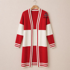 Cárdigan Rojo y Blanco HMR Delta Sigma, Cárdigan Personalizado con Letras Bordadas en Algodón Azul y Dorado, Suéter para Mujeres de la Hermandad Griega - Product Image 1