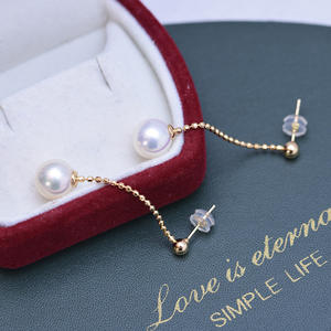 Pendientes Colgantes de Perlas Redondas Blancas de Agua Dulce de 9-10 mm, Plata S925 con Luz Intensa y Pequeñas Imperfecciones, Venta al por Mayor en Vivo - Product Image 3