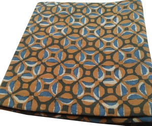 ผ้าฝ้ายพิมพ์ลายด้วยมือ ลายเรขาคณิตสีน้ำเงินมัสตาร์ด ผ้าฝ้ายทำมือจากอินเดีย ลายพิมพ์ชาติพันธุ์สมัยใหม่ - Product Image 3