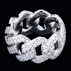 En stock, vente en gros, bijoux en vrac, bague hip-hop pour homme en argent 925 avec diamant Moissanite effet glace pilée - Product Image 1