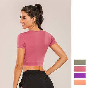 2027 Sexy Plus Size Breathable Women's High <b>Support</b> Bodycon Ribbed Plain Simple Style Fitness <b>Crop</b> <b>Top</b> - Product Image 2