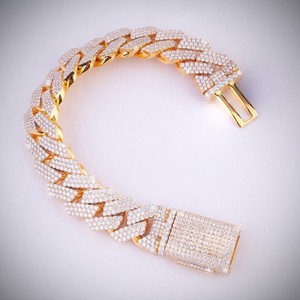 18K Gold Plated Iced Out Cuban Link Bracelet with Moissanite Chain <b>Bangle</b> Round Cut Claw <b>Set</b> Party Jewelry - Product Image 3