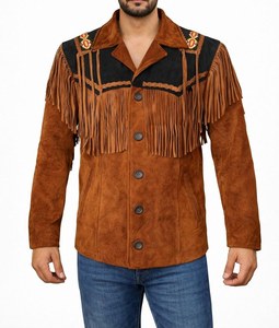 Modern <b>Men</b>’s Brown Wastern <b>Suede</b> Fringe <b>Jacket</b> Handmade Cowboy Coat with Black Yoke Vintage Cowboy Style Bulk Order - Product Image 6
