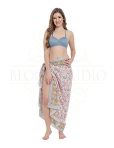 Pareo de algodón con estampado a mano de limonada rosa para mujer, ligero, para cubrir el bikini, ropa de playa y resort para verano - Product Image 4